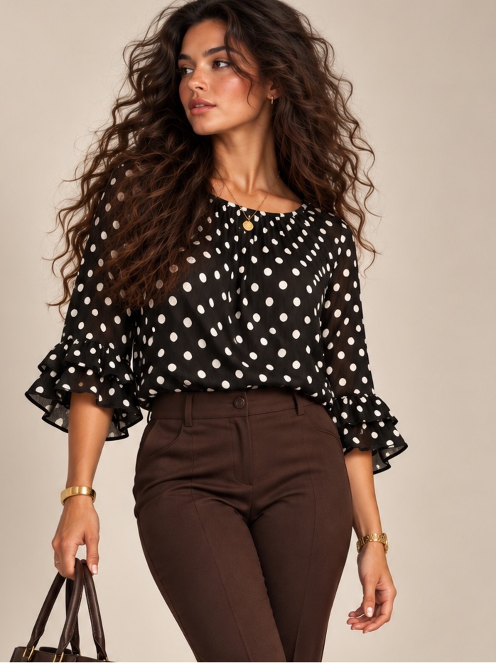 Kate Spade Black White Polka Dot Ruffle Sleeve 100% Viscose Blouse Top M Preppy